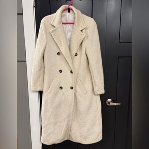 Elegant Cream Double-Breasted Women's Coat